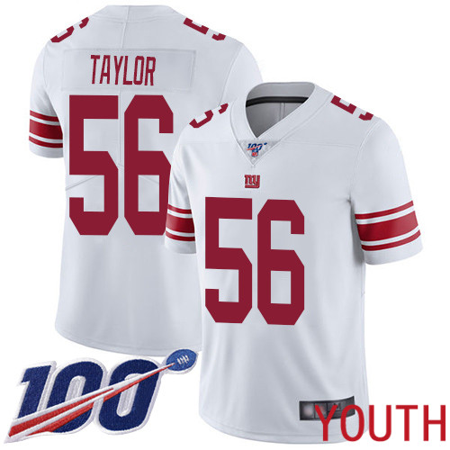 Youth New York Giants #56 Lawrence Taylor White Vapor Untouchable Limited Player 100th Season Football NFL Jersey->youth nfl jersey->Youth Jersey